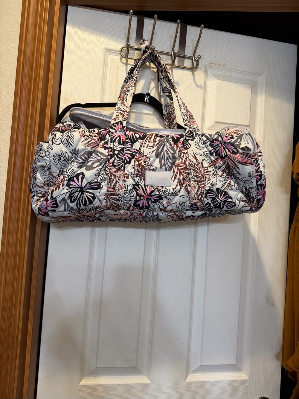 Vera Bradley Floral Quilted Travel Duffel in Pink, Gray and White